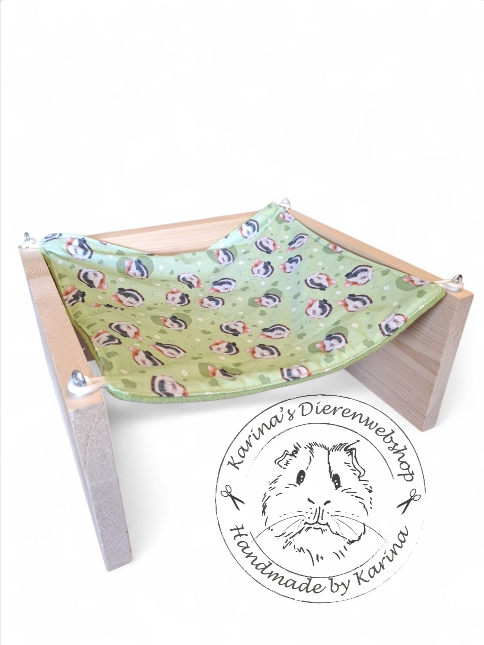 Vrijstaande Hangmat Set staander met 1 matje Cavia Hartjes & Bloemetjes Groen van RoosjeRosalie ®