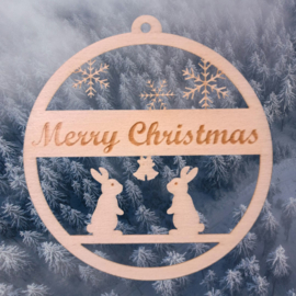 Groot Kerst hanger Ornament hout "Merry Christmas " konijntjes  voor raam of deur
