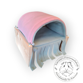 Schuil Tunnel voor houten staander "  oud roze oud groen fleece  "