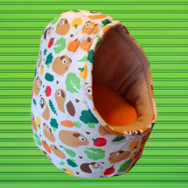 Theemuts L  " cavia print groente oranje/zand   "