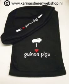 Set sjaal & muts fleece ! Love Guinea Pigs / Cavia donkerblauw