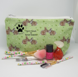 Handgemaakte etui / make up / toilet tas Konijntjes Groen Roosje Rosalie®