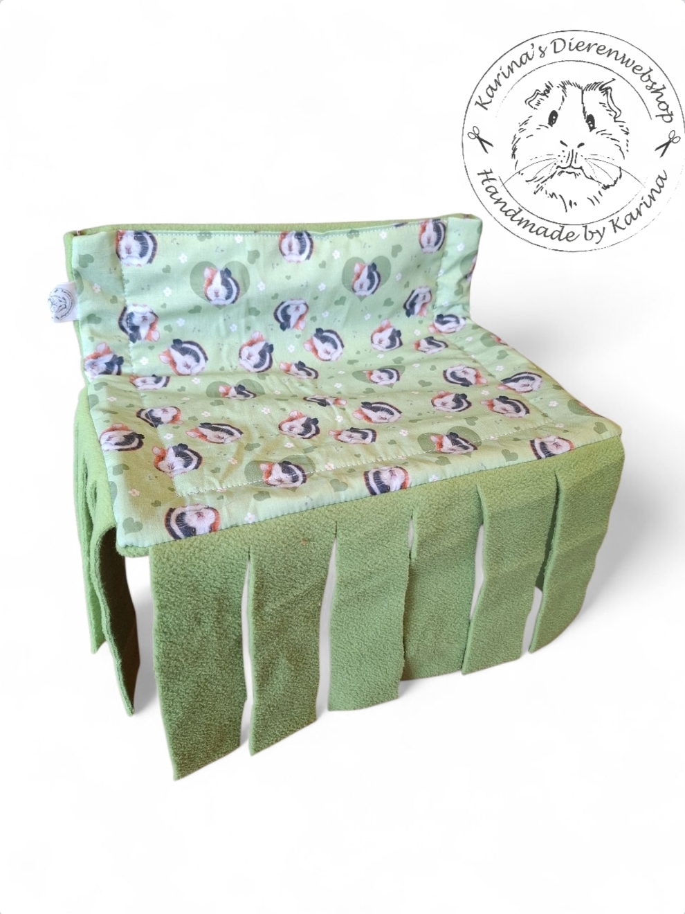 Schuil Hangmatje " knaagdier " XL ... Cavia Hartjes & Bloemetjes groen van RoosjeRosalie ®