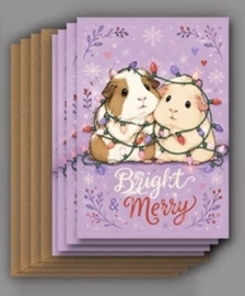set van 4 kerst wens kaarten Cavia " Bright Merry "