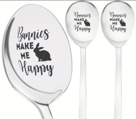 RVS lange yoghurt, dessert of koffie lepeltjes – set van 6 stuks "Bunnies make me happy "