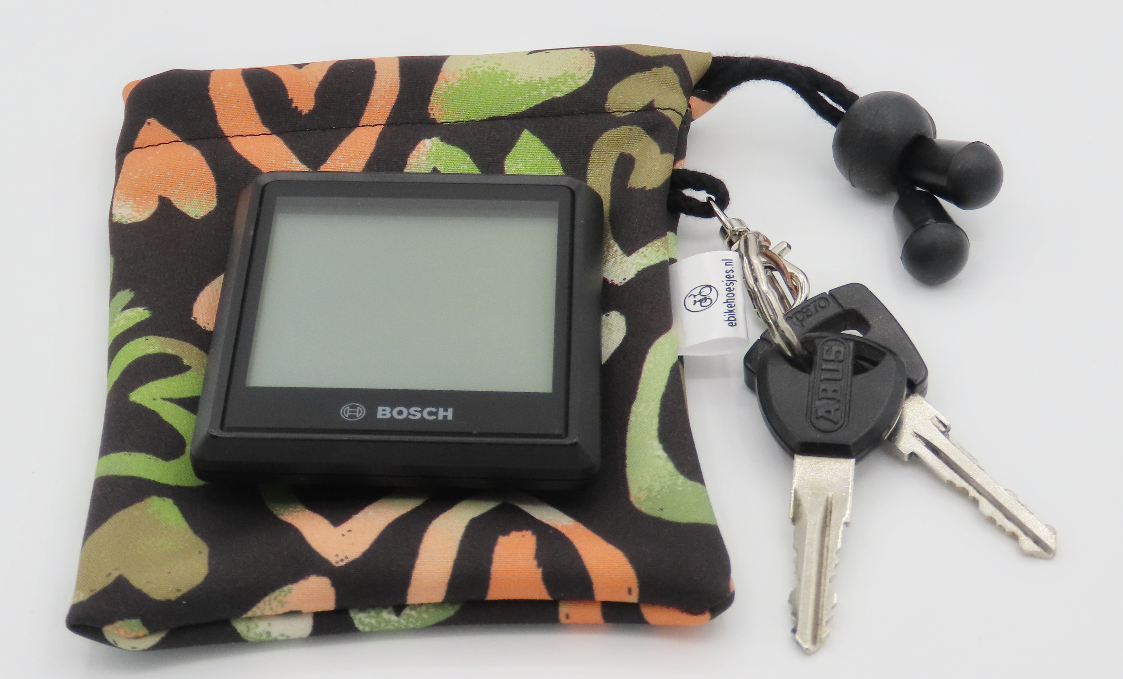 Ebike hoesje M display Bosch intuvia 100 Hartje op zwart softshell DLX