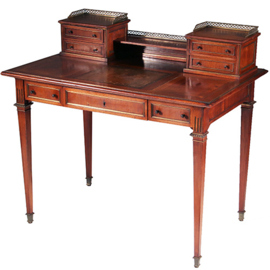 Antieke bureaus / Zeer elegant mahonie damesbureau ca. 1860 met leer en brons (No.892940)