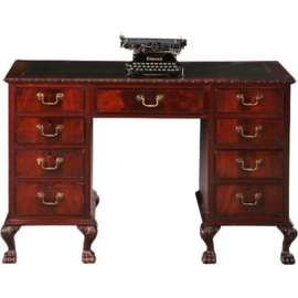 Antieke bureaus / Klein mahonie bureau Chippendale stijl ca. 1910 met donker leer en 9 laden (No.650360)