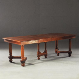 Antieke tafel / Franse stoere eetkamertafel / coulissentafel ca. 1885 eikenhout 3,28 m. (No.110555)