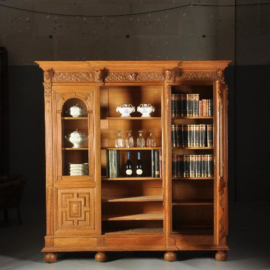 Antieke kast / Blonde eiken bibliotheekkast  voor ca. 12 m boeken of heel veel servies (No.491758)