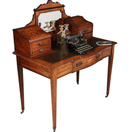 Antieke bureau zeer elegant palissander damesbureau rijk ingelegd ca. 1860 met leer en brons (No.911845)