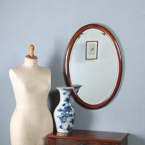 Ovale Engelse halspiegel met facet en ingelegde biezen ca 1890 (No.290827) - 0,81 m. hoog