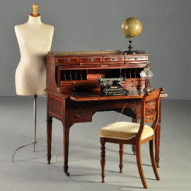 Antieke bureaus / Mahonie trommebureau met wegdraaiende zijkanten ca. 1880 (No.192341)