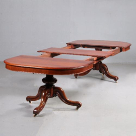 Antieke tafel / Victoriaanse "double pedestal pull out table" in mahonie  ca. 1865 tot 2,15 m lengte  (No.640860)