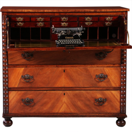 Commode laat Victoriaans met bureau en groen ingelegd leder schrijfblad ca 1890 (No.211110)