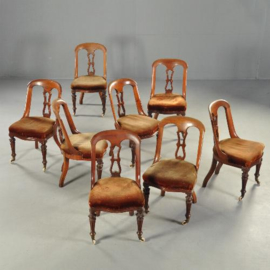 Antieke stoelen / Met stof naar keus stel van 8 comfortabele Engelse mahonie gondola stoelen ca. 1860  (No.142129)