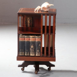 Antieke boekenmolen / Engelse revolving bookcase ±1890 mahonie met inlegwerk (No.841265)