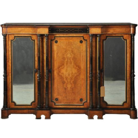 Antieke kast / Victoriaanse credenza ca. 1885 in ebben- en notenhout en spiegelpanelen (No.470752)