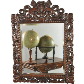 Antieke spiegels / aangenaam fraai gestoken spiegellijst in notenhout ca. 1870 facet geslepen (No.321812)