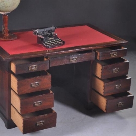 Antieke bureaus / Hollands massief palissanderhouten bureau met rood schrijfblad(No.806954)