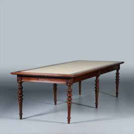 Praktische chique lange noten eetkamertafel of werktafel met wasdoek ingelegd Hollands ca 1880 (No.283040)