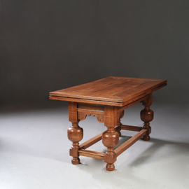 Lange smalle Renaissance tafel ca 1630 eikenhout met originele bladen tot 12 personen (No.922215)