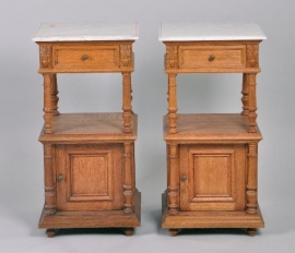 Antieke nachtkastjes / Stel antieke nachtkasten in licht eiken ca. 1890 (No.86484)