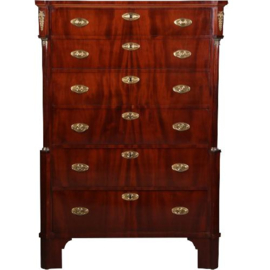 Antieke kast / Hoge Hollandse Neoclassisistische Chiffonnière ca. 1800 in mahonie met 6 laden en brons (No.662715)