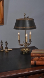 Antieke Bouillote lamp in empire stijl ca. 1890-1900 brons met beschilderde kap (No.98534)