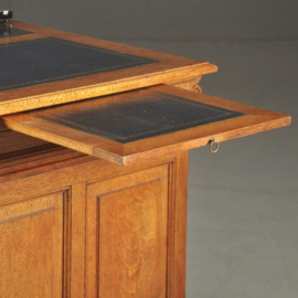 Antieke bureaus / statig herenbureau met 3 donkerblauw lederen schrijfvlakken ca. 1875 (No.101121)