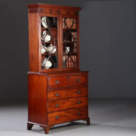 Antieke kasten / Buro-Bookcase, schrijfklep met groen leer ingelegd, mahonie ca. 1820 (No.820311)