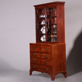 Strak mahonie Buro-bookcase boekenkast met schrijflade ca 1800 (No.450410)