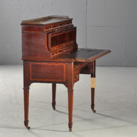 Antieke bureaus / Mahonie trommebureau met wegdraaiende zijkanten ca. 1880 (No.192341)