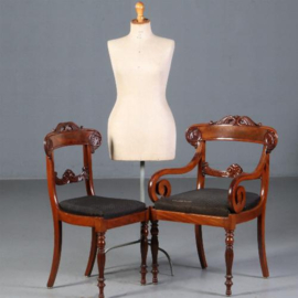 Antieke stoelen /  Stel van 6 eetkamerstoelen + 1 armstoel  ca. 1835 incl. bekleding naar wens (No.782319)