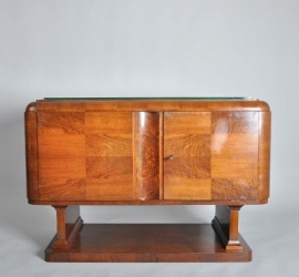 Antieke kast / Frans Art Deco dressoir in notenhout met geslepen glas ca. 1925 (No.86609)