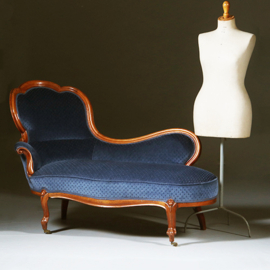 Elegante mahonie Willem III sofa met lavendelblauw velours (No.290805)#