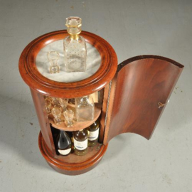 Antieke kast / gaaf cilindrisch nachtkastje ca. 1850 mahonie en wit marmer  (No.380962)