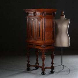 Antieke kast / Hollands tafelkastje / Rariteitenkabinetje ca. 1870 eiken met ebbenhout (No.550749)