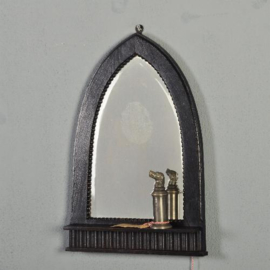 Antieke Spiegels / Hollandse art deco spitboogspiegeltje met plankje ca. 1910 (No.452704)
