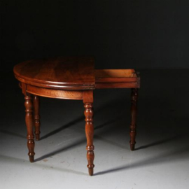 Antieke tafel / Ronde kersenhouten eetkamertafel inklapbaar tot sidetable ca. 1850 Frankrijk (No.552843)