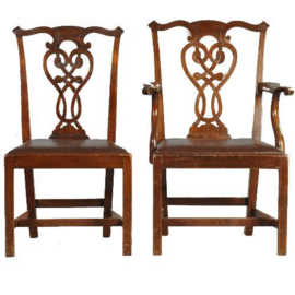 Antieke stoelen / Stel van 8 eetkamerstoelen ca. 1875 mahonie - met mooi oud chestnut leer (No.361125)