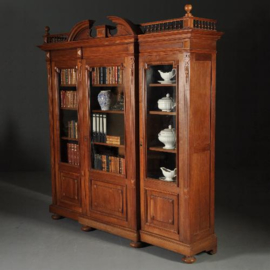 Antieke kast / Grote notenhouten breakfront bibliotheekkast ca. 1875 (No.843055)
