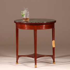 Antieke bijzettafels / Empire stijl salontafel ca 1900 in mahonie met brons en groen marmer (No.892970)