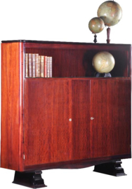 Antieke kast / grote Art deco servieskast / boekenkast met zwarte lijst en sleede-poten (No.960529)