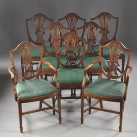 Antieke stoelen / Stel van 8 mahonie eetkamerstoelen waarvan 2 met armleuningen ca. 1910 (No.720308)