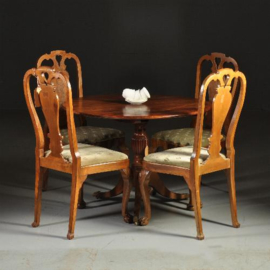 Antieke stoelen / Stel van 4 comfortabele Chippendale stijl stoelen ca. 1910 in lindegroen velours (No.440313)