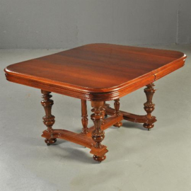 Antieke tafel / Notenhouten Franse coulissentafel ca. 1875 smetteloos gepolitoerd en met 4 inlegbladen (No.341626)