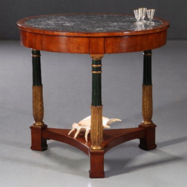 Antieke bijzetafel / Ronde Empire sofa tafel ca. 1820  met marmer blad en deel gepolychromeerd  (No. 780152)