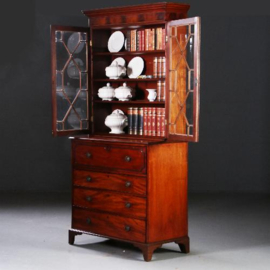 Antieke kasten / Buro-Bookcase, schrijfklep met groen leer ingelegd, mahonie ca. 1820 (No.820311)