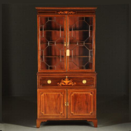 Antieke kast / Boekenkast in mahonie met fraai bureau en inlegwerk ca. 1860 zeer strak(No.331111)